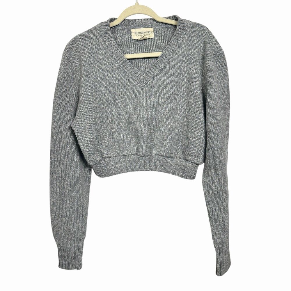 Denim & Supply Ralph Lauren Womens Sz L Gray Knit Sweater Boxy Crop Wool Blend